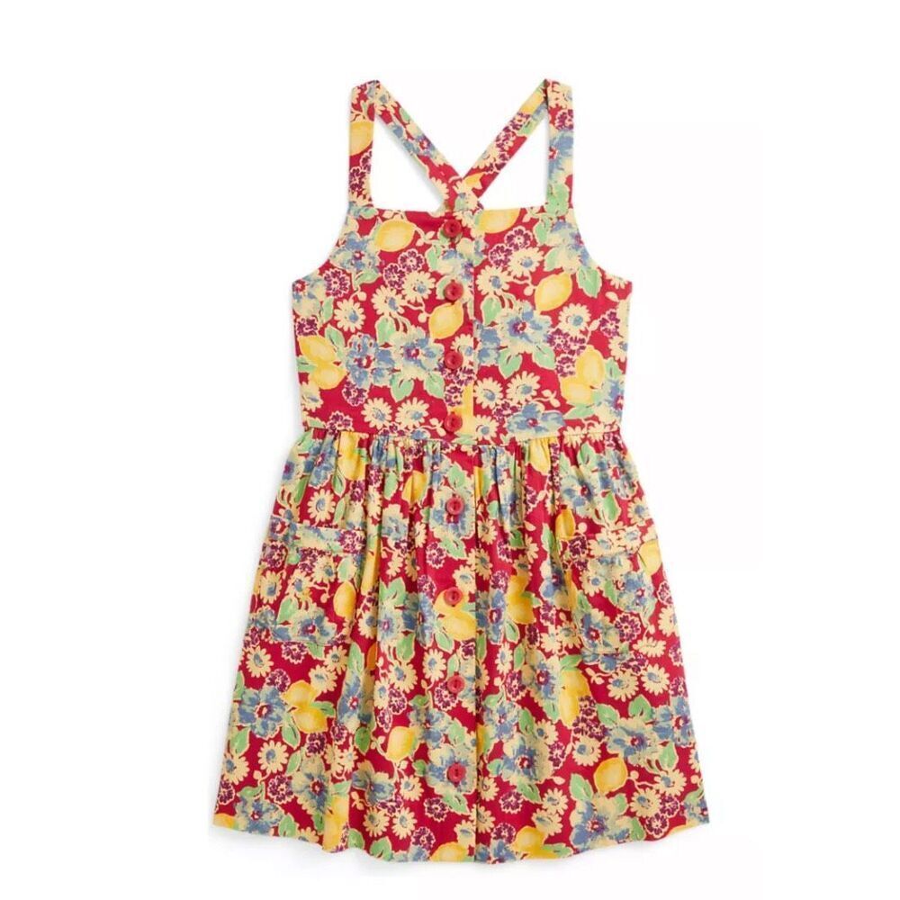 Polo Ralph Lauren NWT Girls Classic Portifino Lemon-Floral Slub Dress Multicolor
